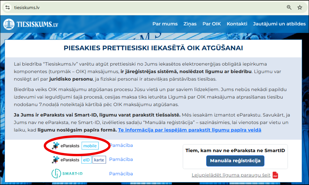 Reģistrācijas poga